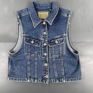 VTG Liz Claiborne Denim Vest Womens Medium Blue Moto Boho Y2K Biker Grunge
